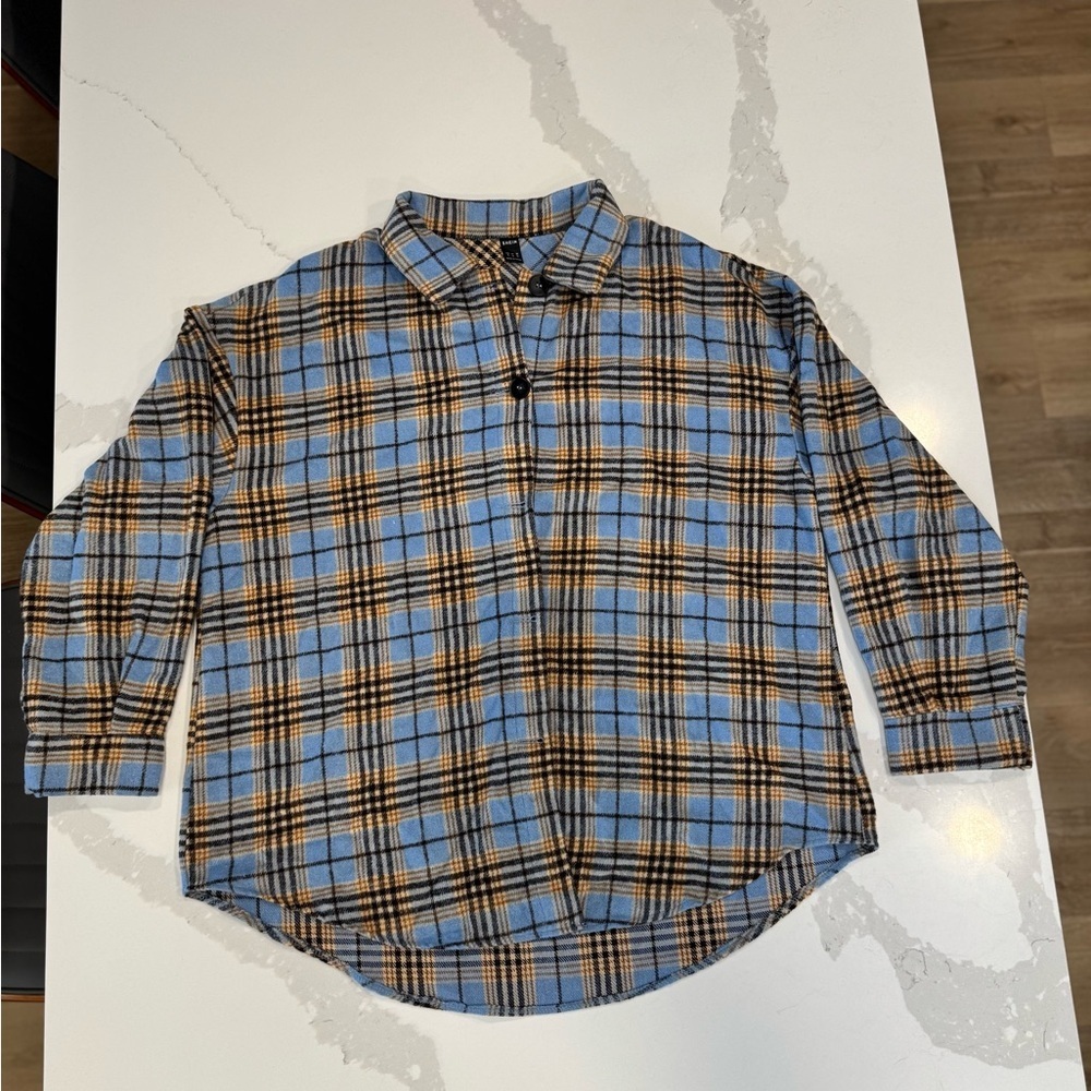 SHEIN Blue and Brown Plaid Shirt - Picture 2 of 5